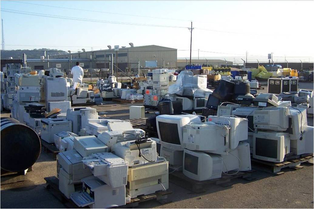 A lot filled with computers and other old electronics