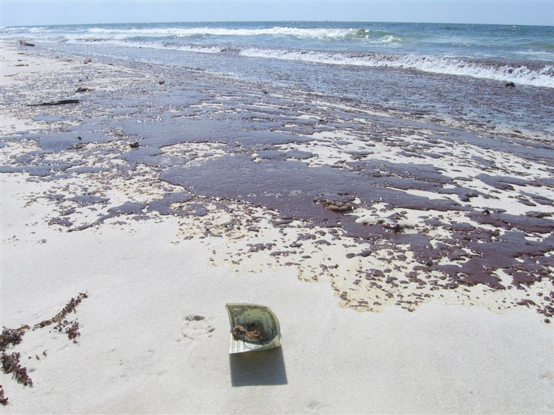 Oil spilled on a beach