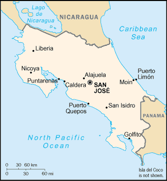 A map of Costa Rica