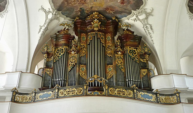 Pipe organ in St. Martin's Baroque Church in Schwyz, Switzerland
