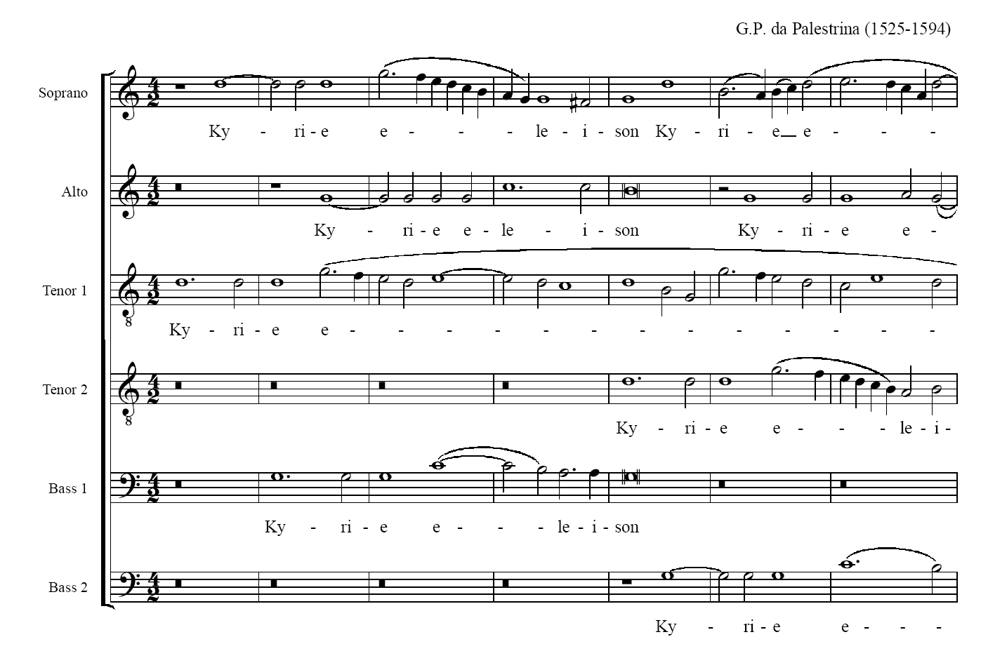 First bars of Palestrina’s Missa Papae Marcellus' Kyrie