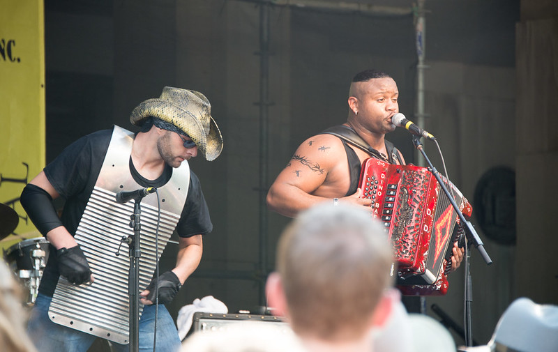 Dwayne Dopsie (accordion) & the Zydeco Hellraisers (Paul Lafleur on washboard) at Louisiana Cajun Zydeco Festival