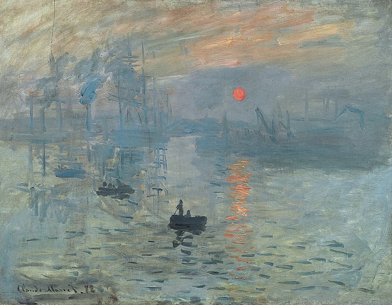 A boat in water with a orange sun