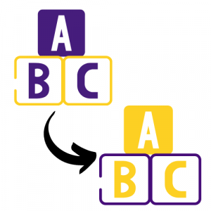 Two matching stacks of blocks with reversed colors. An arrow points from one to the other