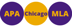 circles containing the acronyms APA Chicago and MLA