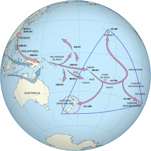 A map showing the Polynesian migration through the Polynesian region