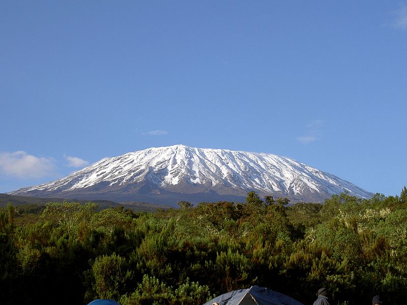 Mount Kilimanjaro's snow-capped peak, Kibo summit, of Mount Kilimanjaro, which is located in Tanzania (East Africa)