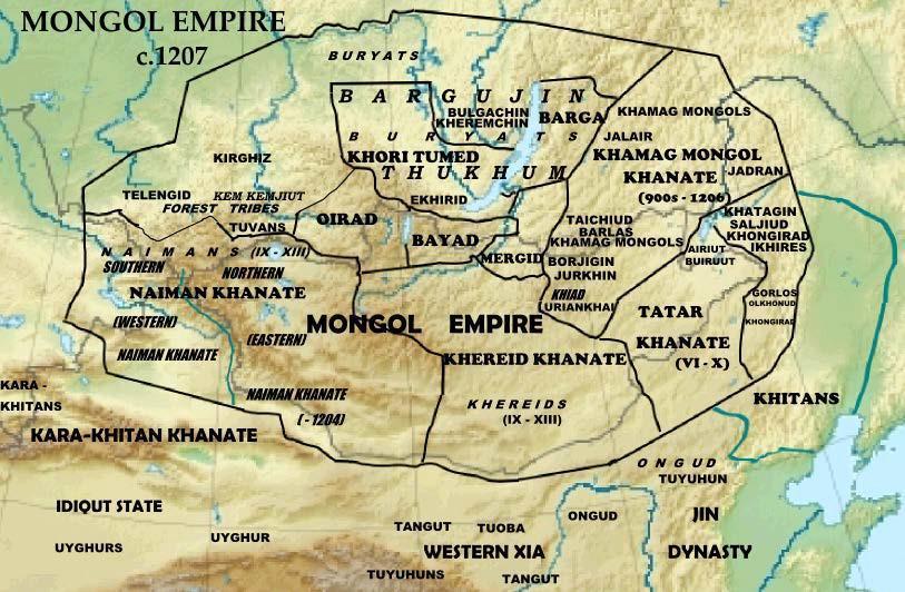 Map of the Mongol Empire c. 1207 CE.