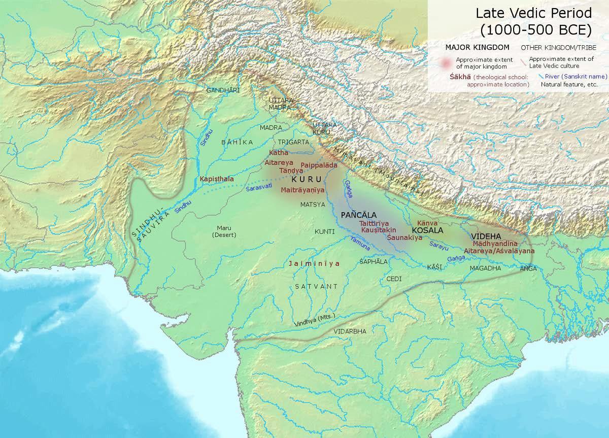 Map of The Late Vedic Age (1000-600 BCE)