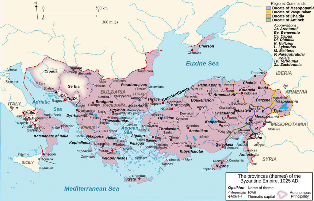 Map of The Provinces (Themes) of the Byzantine Empire, 1025 CE