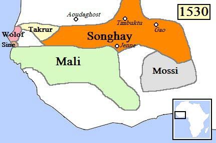 Map of The Songhai (alternatively spelled Songhay) Empire, c. 1530