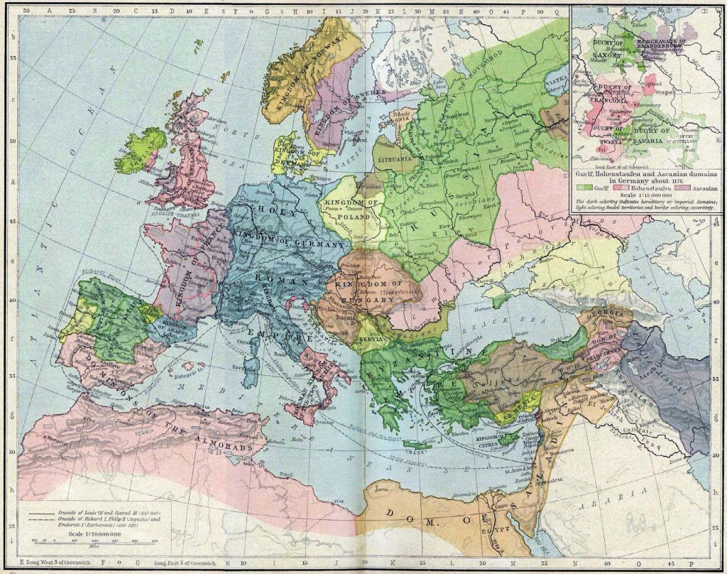 Map of Europe and the Mediterranean in the Third Crusade