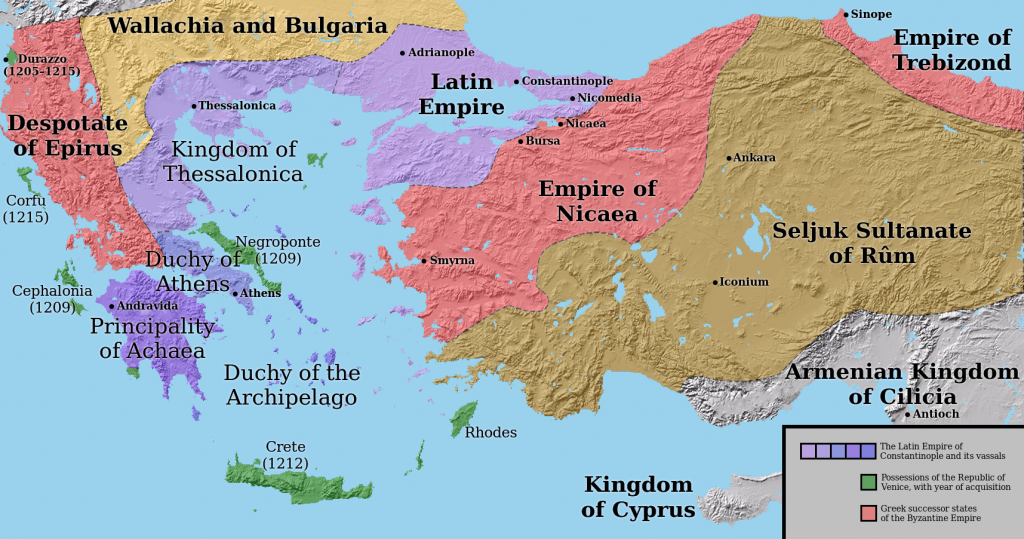 Map of The Latin Empire and the Partition of the Byzantine Empire after the 4th crusade