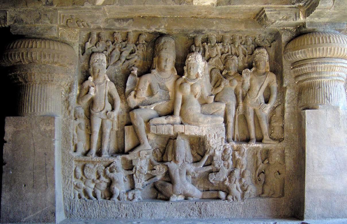 Relief of Shiva and his wife Parvati in a rock-cut Hindu cave-temple