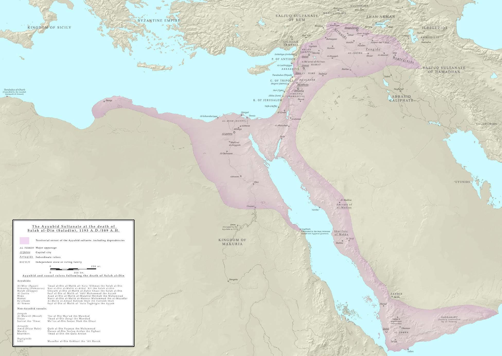 Map of The Ayyubid Sultanate, 1193 CE