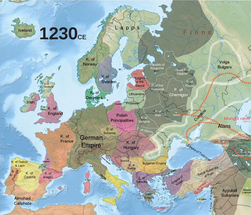 Map of Historical map of Europe in 1230 CE