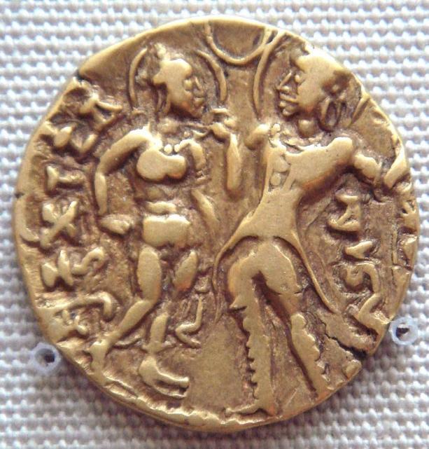 Gupta period coin depicting Chandragupta I and Queen Kumaradevi