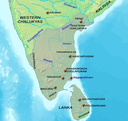 Map of The Chola Kingdom during the reign of Rajaraja I