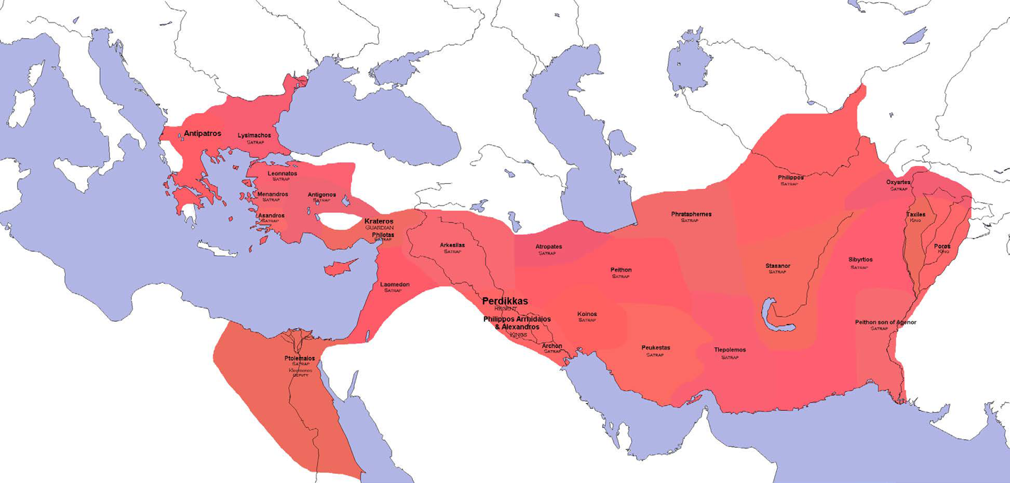 Map of the Initial partition of Alexander’s empire, before the Wars of the Diadochi
