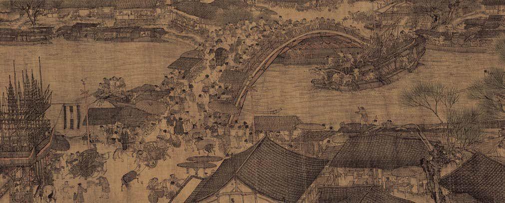 A small section of the Song dynasty painting "Along the River During the Qingming Festival" by Zhang Zeduan.