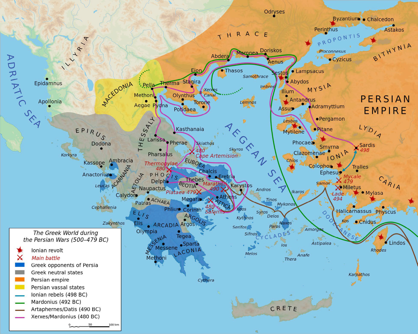 Map of the Ancient Greek city-states at the beginning of the Persian Wars