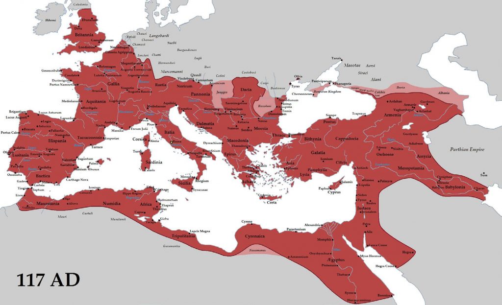 Map of the Roman Empire at its Greatest Extent, 117 CE