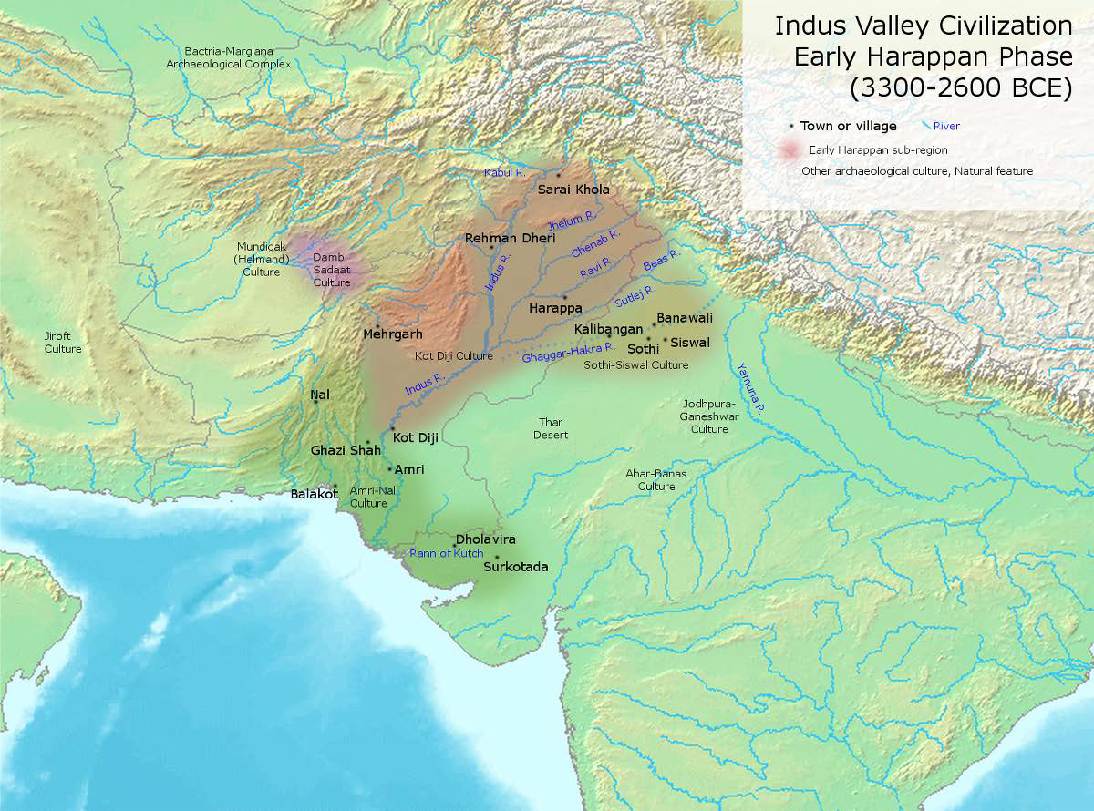 Map of Archaeological sites dating to northwest India’s Neolithic period and the Indus Valley Civilization