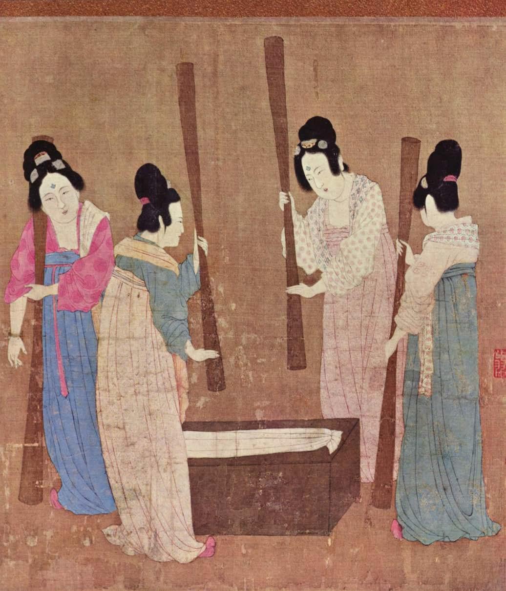 Painting of ladies at the Song court preparing silk