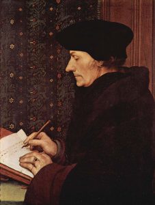 Desiderius Erasmus writing on paper