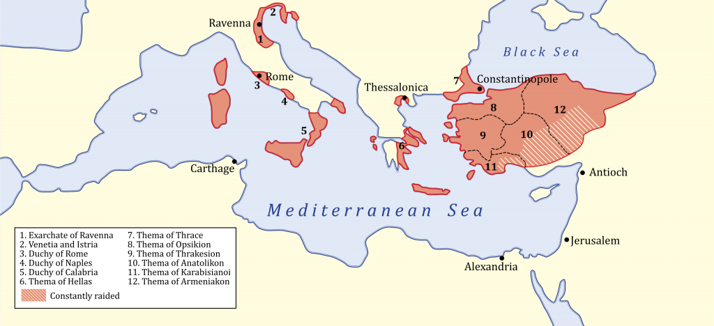 Map of The Byzantine Empire at the accession of Leo III, c. 717