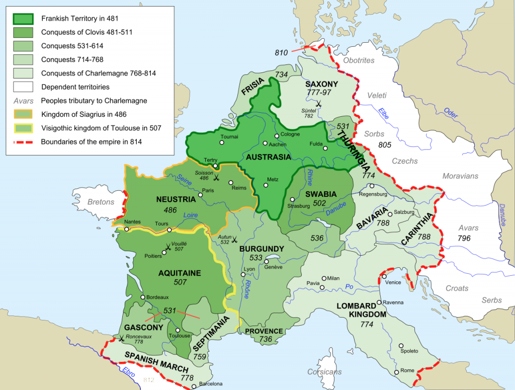 Map of the rise of Frankish Empire, from 481 to 814 CE