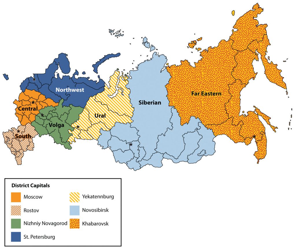 map of Russia divided into regions