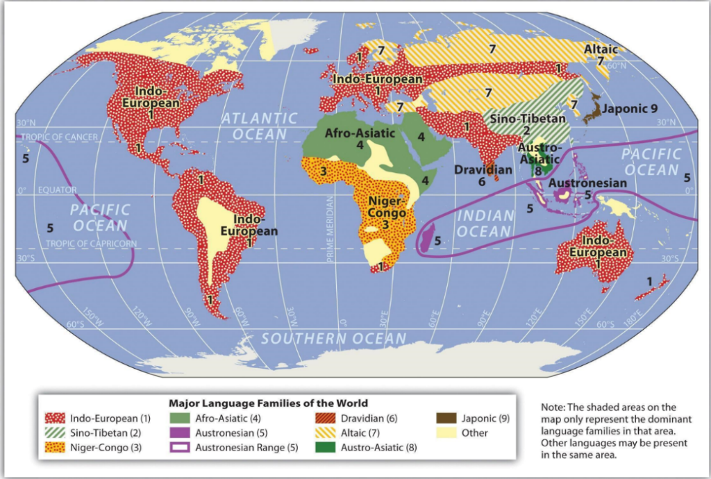Map depicting the major languages of the world