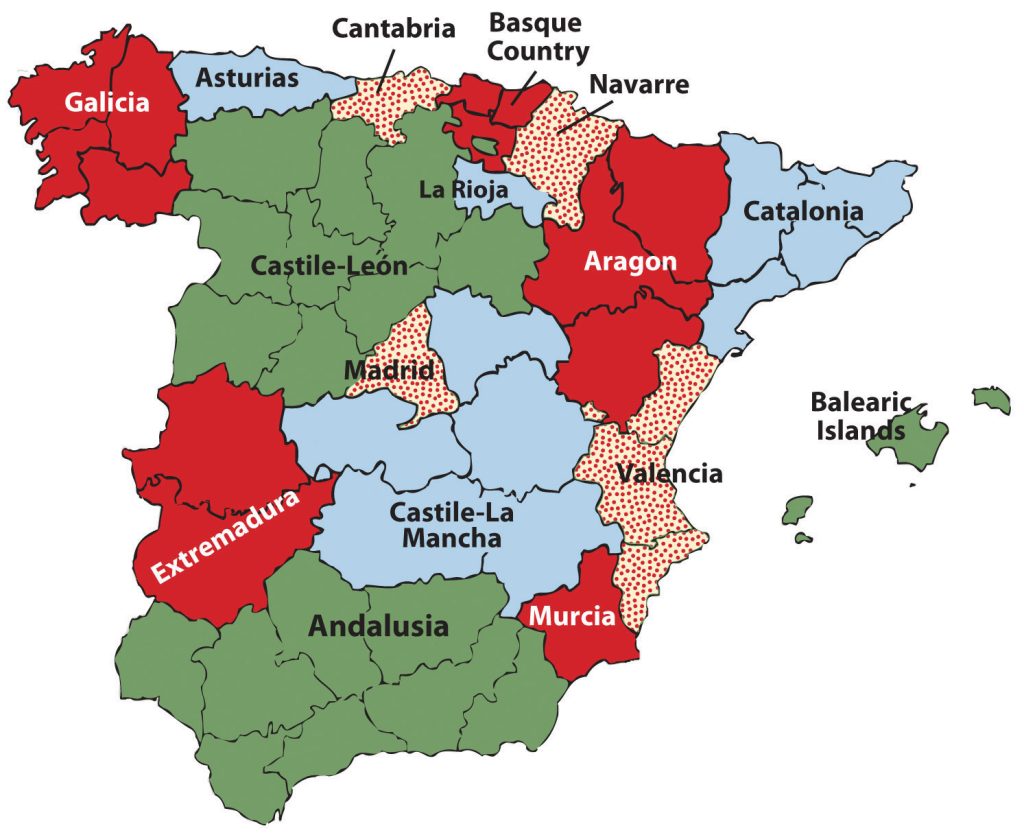 An image showing Spain&#039;s autonomous communities.