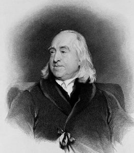 An engraving of Jeremy Bentham from the Wellcome Library, London.