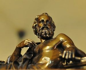 low, angle photography, man figurine, Bronze, Plato, Scholar,