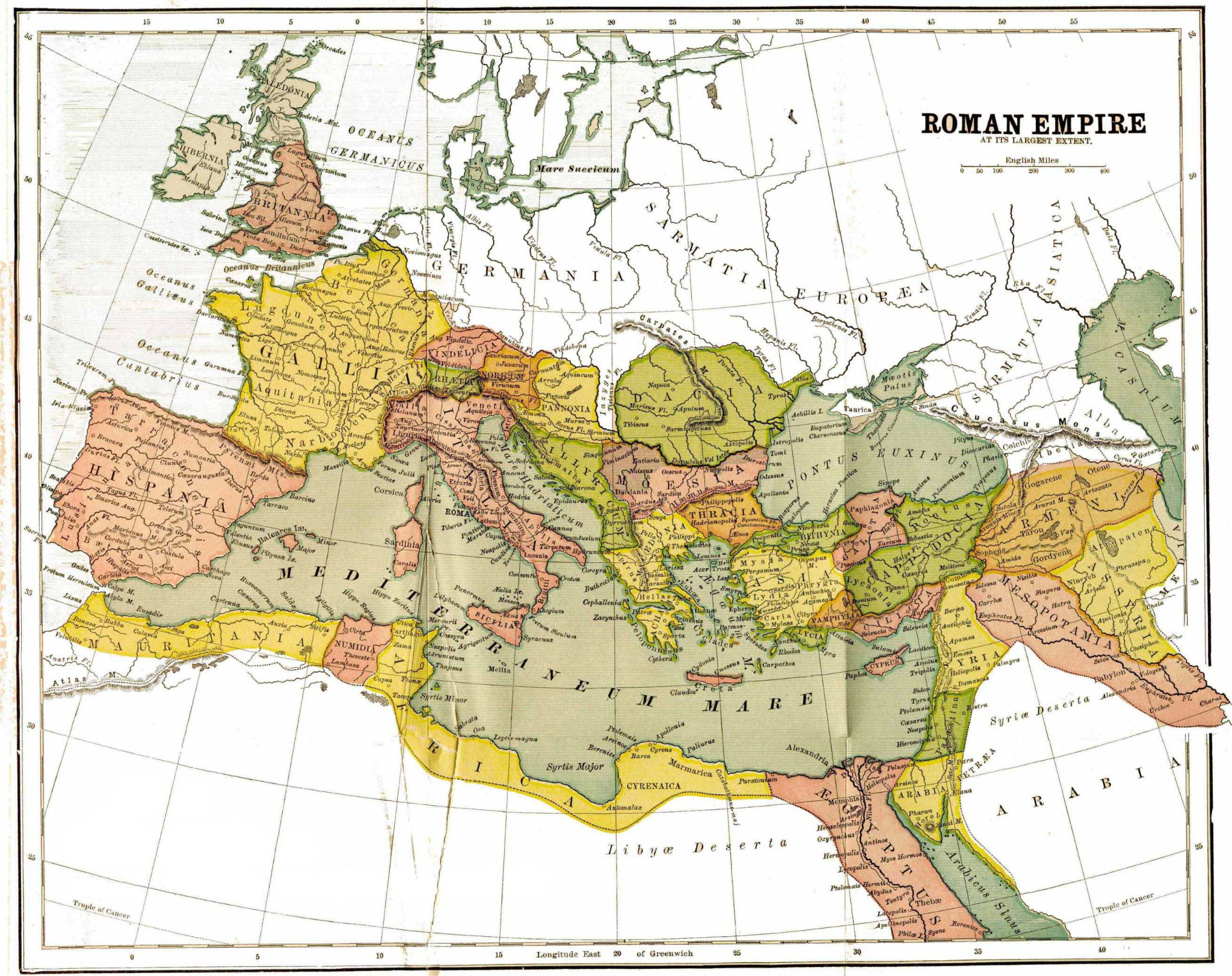 Map of the Roman Empire at its Largest Extent in C.E. 150.