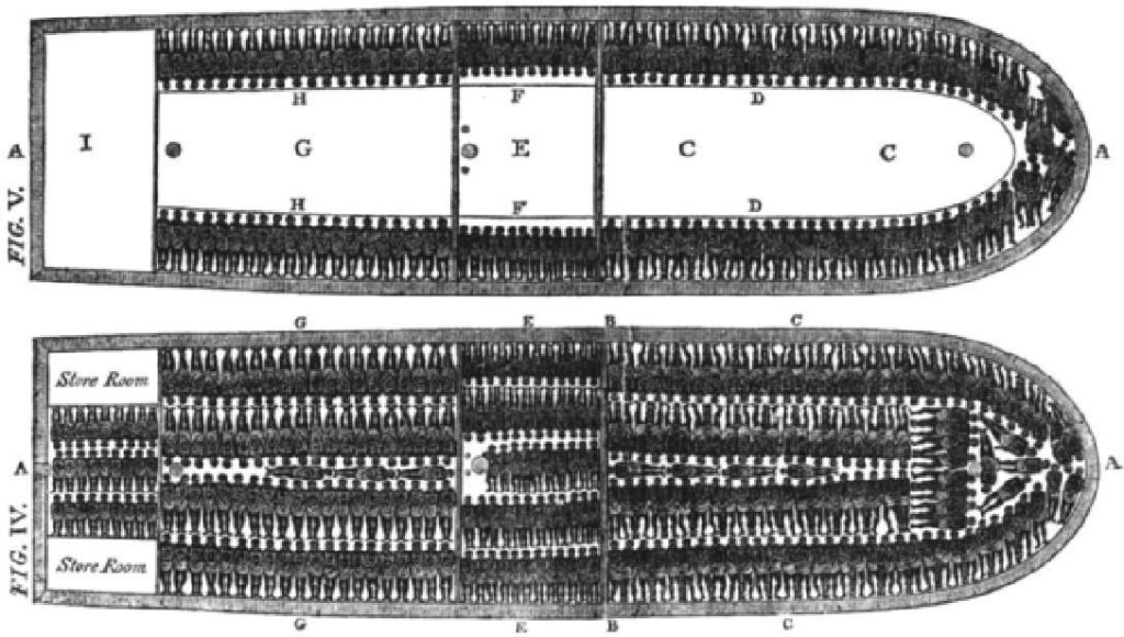 Diagram of a slave ship that shows the placement of the bodies during transport