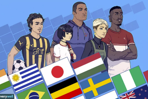 Image of five racially and ethnically diverse individuals. From left to right, the first image is of a male soccer player that appears Hispanic, the second is an Asian female, the third is an African American male, the fourth is an androgenous white female and the fifth is an African American male.