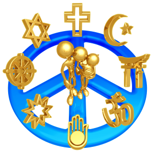 Graphic with visual symbols used to identify various religions in the world.