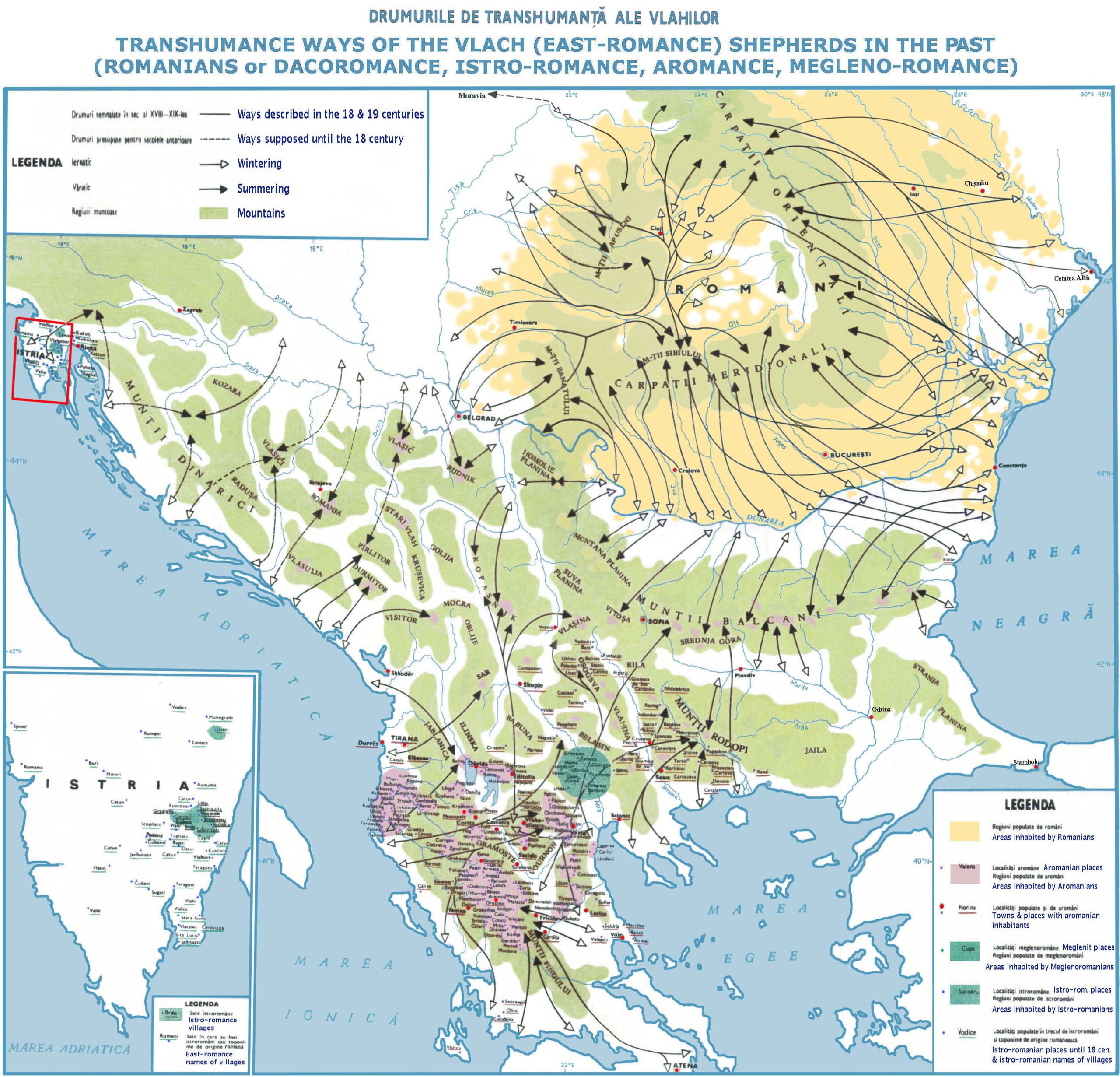 Image of Romanian and Viachs Transhumance in Balkans, mapping transhumance (type of nomadism) ways of the Romance-speaking Vlach shepherds in the past
