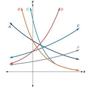 Graph of six exponential functions.