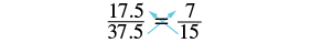 The figure shows cross multiplication a proportion. There is the proportion 17.5 is to 37.5 as 7 is to 15. Arrows are shown diagonally across the equal sign to show cross products. The equation formed by cross multiplying is 17.5 times 15 equals 37.5 times 7.
