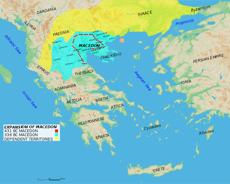 Map of the expansion of the Macedonian empire.