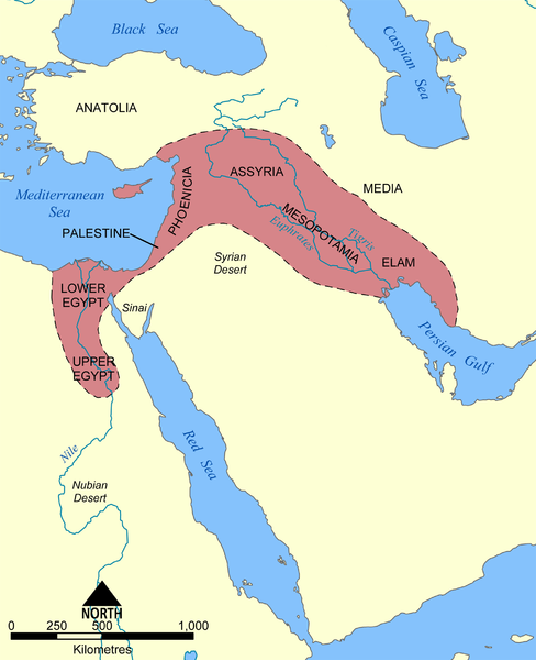 Map showing area known as the Fertile Crescent