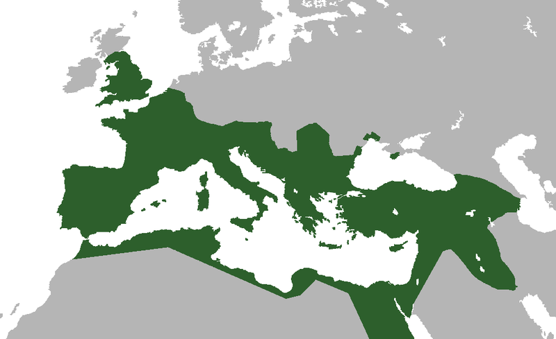 Map of the Roman empire under the emperor Trajan from Spain to the middle east.