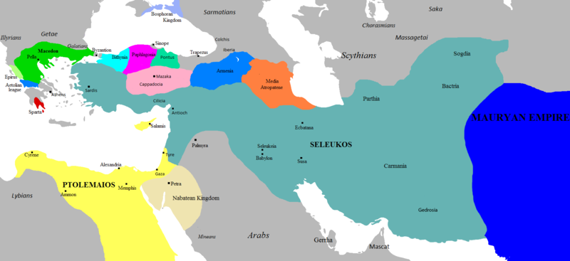 Map of Hellenistic kingdoms from Egypt to India