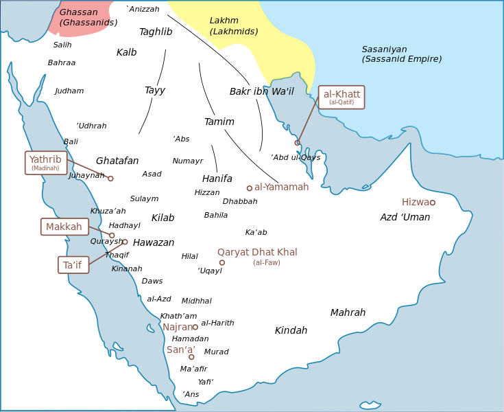 Map of the Arabian Peninsula in 600 CE