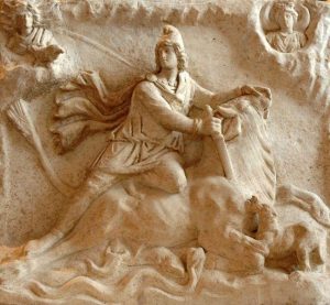 A relief from an altar of Mithras dating from the second or third century CE
