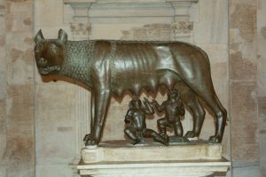 Replica of an Etruscan-era statue of Romulus and Remus suckling from the wolf